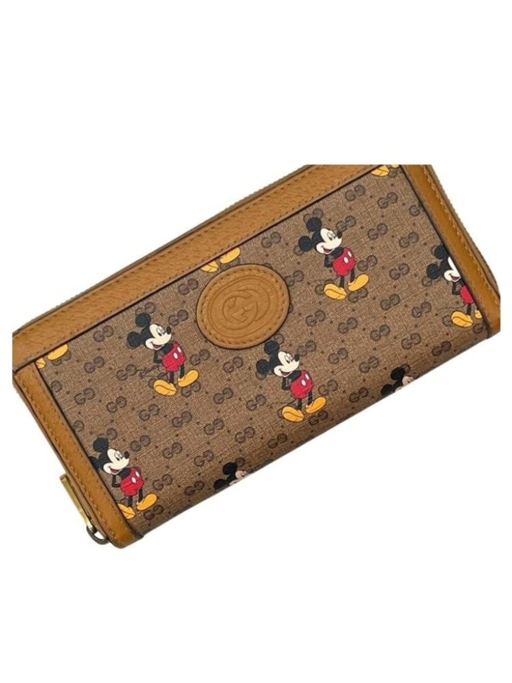 Gucci Zip Around Wallet Disney Hwubm Leather GG Supreme Ebony Beige Mickey